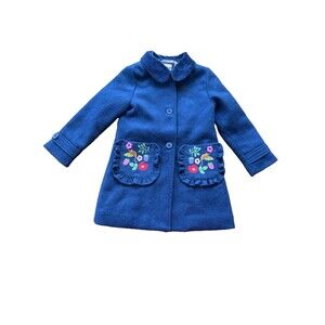 Mini Boden 3 Button Embroidered Trim Wool Blend Coat Sz 4-5 Youth Cottage Whimsy